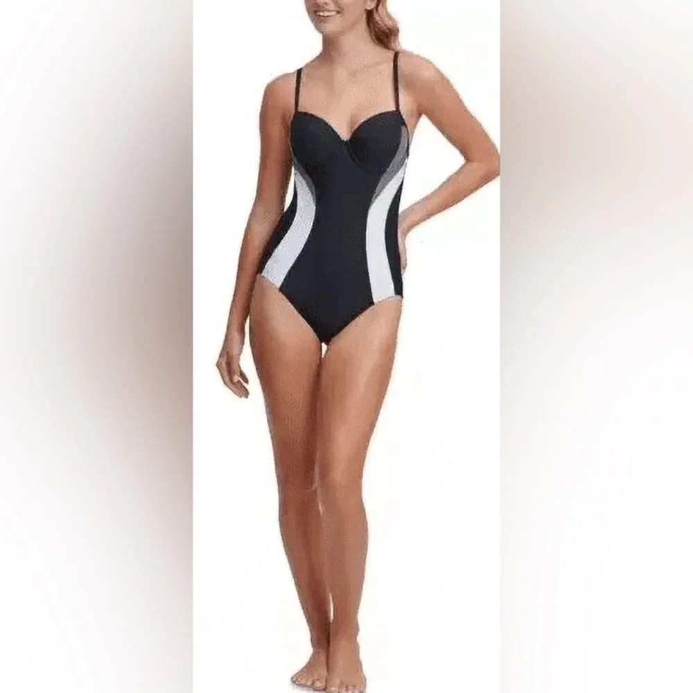 NWOT DKNY Colorblocked Tummy Control Underwire One-Piece Swimsuit  Size 12 - Picture 4 of 10